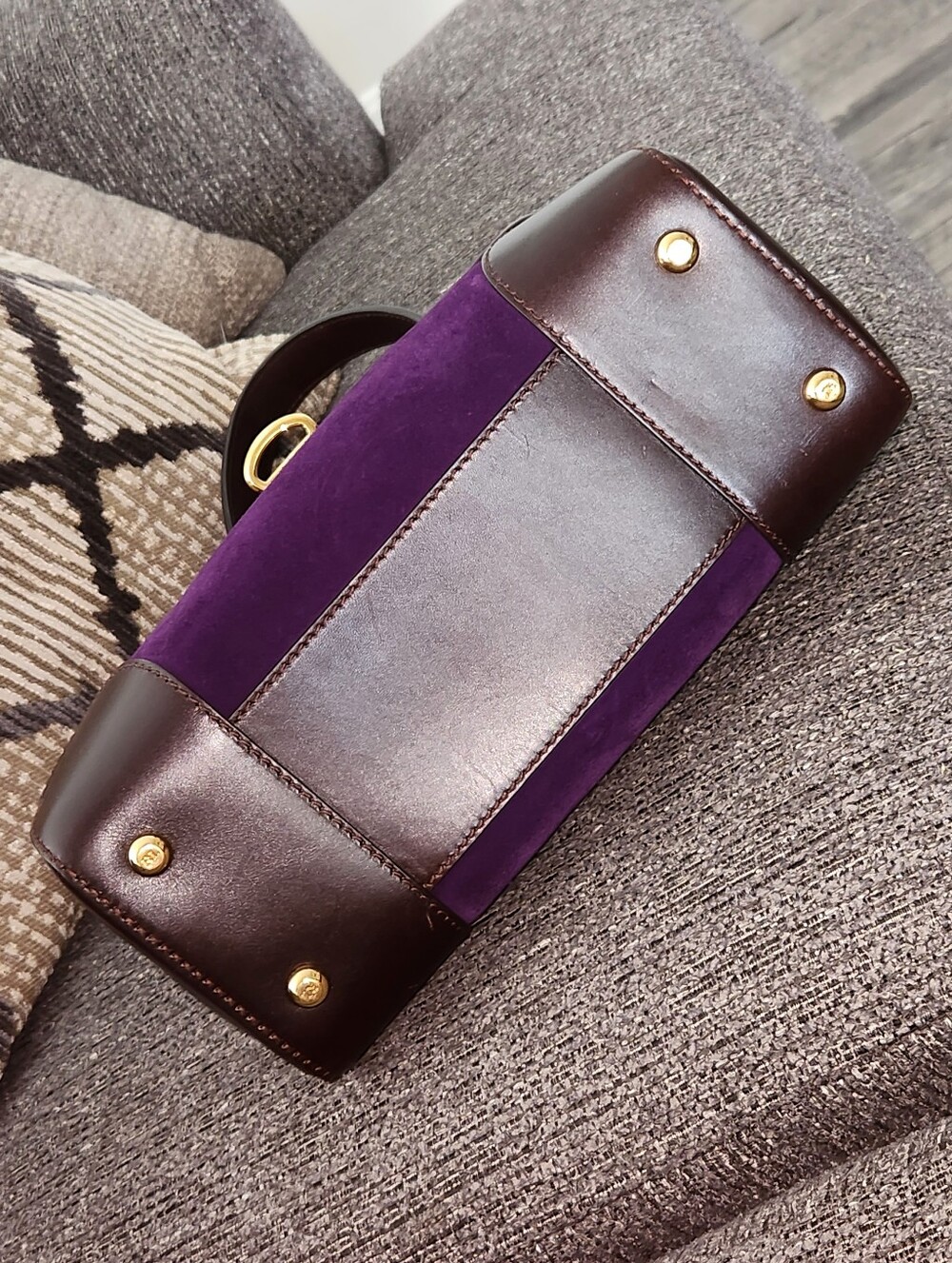 💜RARE Ralph Lauren💜 - Deep Purple Suede Tiffin 27 Satchel Bag - Picture 11 of 15